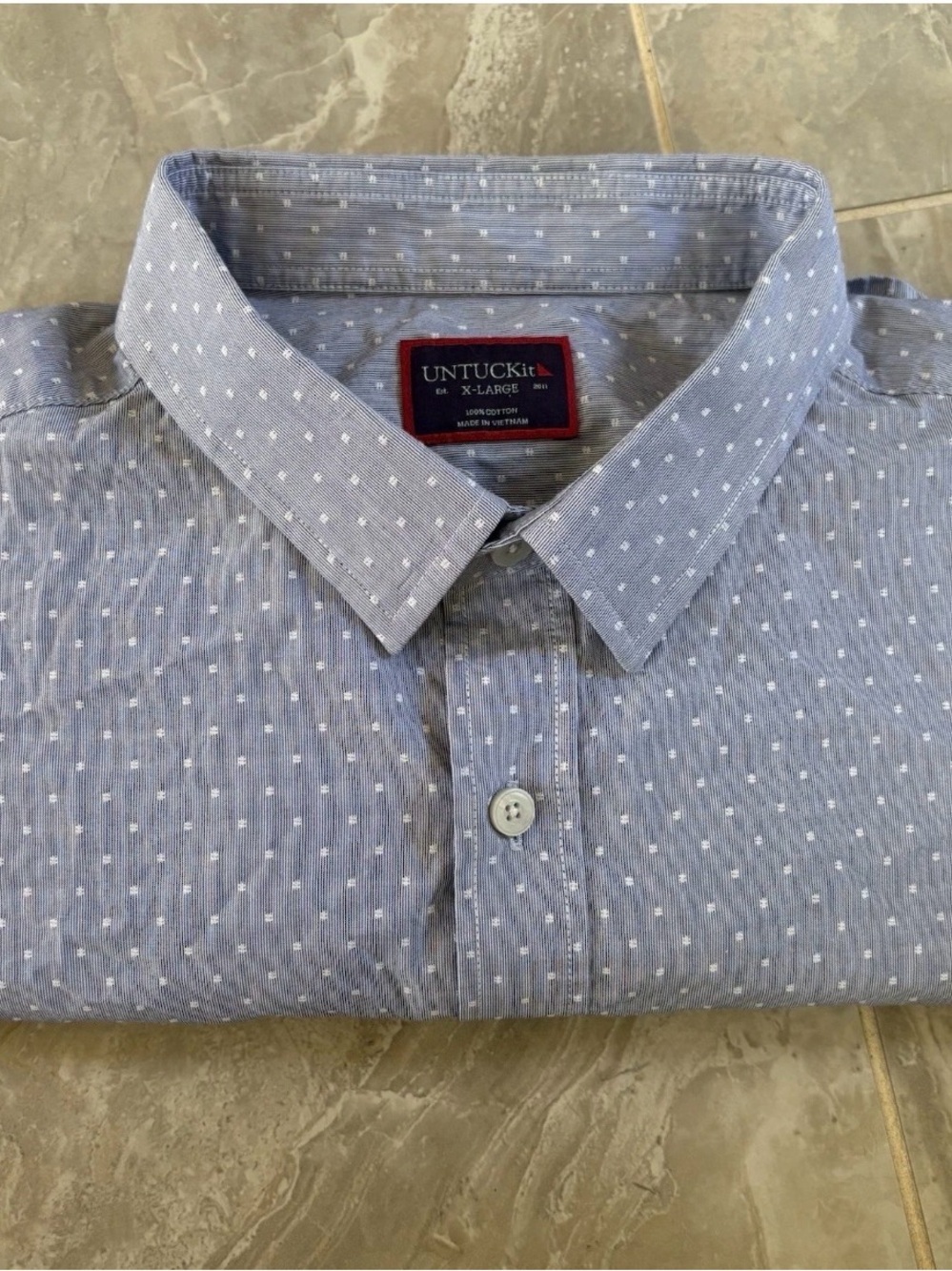 UNTUCKit Mens XL Short Sleeve Button Down Shirt Blue White Cotton Preppy Classic - Picture 7 of 7